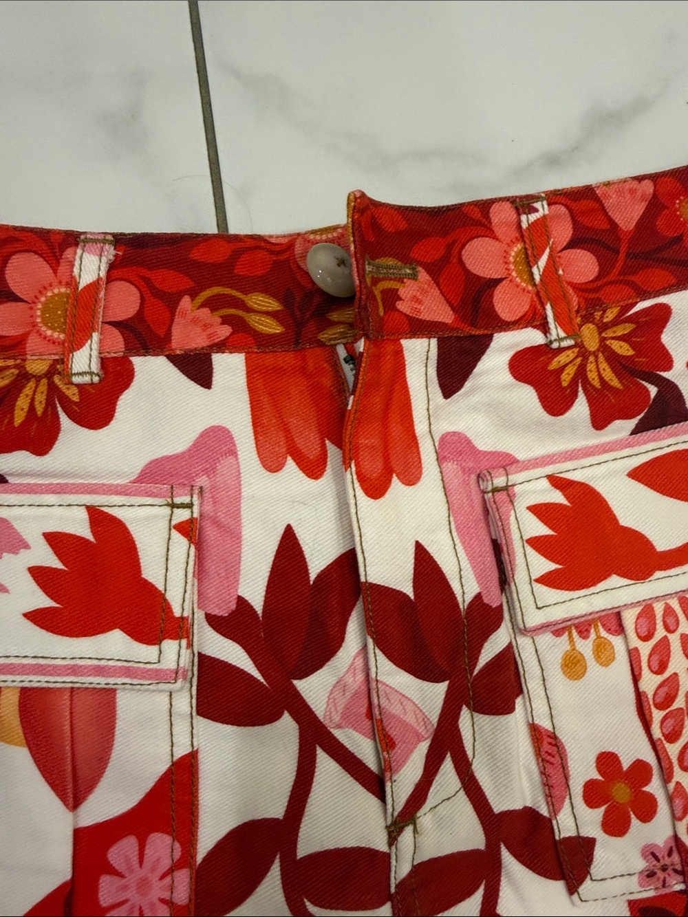 FARM Rio Red, Pink & Orange Floral Cotton Shorts - Picture 3 of 5